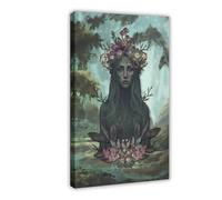 Póster gótico de lona con diseño de mujer guardiana del bosque, decoración de dormitorio, paisaje, oficina, habitación, regalo, 50 x 75 cm