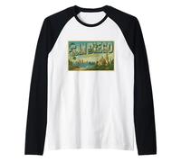 Póster gráfico de Viaje Vintage de los años 50 de San Diego, California Camiseta Manga Raglan