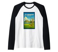 Póster gráfico vintage de los años 50 de St Andrews City, Escocia, Reino Unido Camiseta Manga Raglan