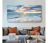Póster grande en lienzo: arte de pared de playa, impresión de paisaje marino con atardecer en el océano, imágenes náuticas costeras para decoración de pared de sala de estar (40 x 80 cm/sin marco)