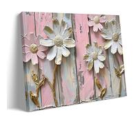 Póster grande en lienzo con textura de flores - Arte abstracto de flores rosas y blancas, decoración floral moderna para pasillo, elegante acento para el hogar, 30 x 45 cm