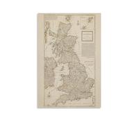 Póster histórico de mapa de Gran Bretaña vintage para pared, lienzo impreso, obra de arte para sala de estar, dormitorio, baño, oficina, decoración del hogar, 50 x 75 cm