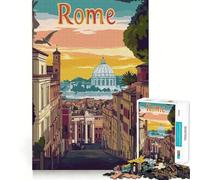Póster ilustrado de la Ciudad de Roma, Rompecabezas de 1000 Piezas para Adolescentes, Que estimula la Memoria, Calma y escapismo Un cálido Regalo para armar (38x26cm)