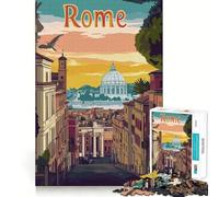 Póster ilustrado de la Ciudad de Roma, Rompecabezas de 1000 Piezas para Adultos, para Mejorar la Memoria y aliviar la ansiedad Diseño artístico para armar Regalo (38x52cm)