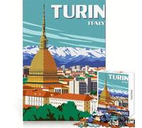 Póster ilustrado de Viaje de Turín, Italia Rompecabezas de 1000 Piezas para Adultos Desarrollo Cerebral Pasatiempo Relajante Fácil de armar (50x75cm)