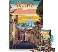 Póster ilustrado del Paisaje Urbano de Roma, Rompecabezas para Adultos de 1000 Piezas, ejercita la Mente, relaja la Mente, Pieza de colección de Arte de Borde preciso (50x75cm)
