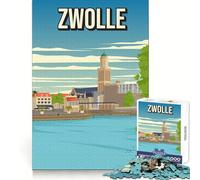 Póster ilustrado del Paisaje Urbano de Zwolle Rompecabezas de 1000 Piezas para Adultos Ejercicio Inteligente Distracción Suave Bordes precisos (38x52cm)