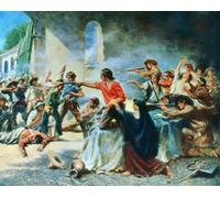 Póster impreso de la batalla del Álamo durante la revolución de Texas. Después de una obra de E. Percy Moran. Póster impreso por Ken Welsh (15 x 12)