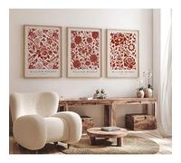 Póster impreso en lienzo de William Morris, diseño botánico vintage rojo para decoración de interiores de oficina y hogar (50x75cm-3 piezas)