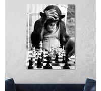 Póster impreso en lienzo HD de mono jugando al ajedrez, arte de pared clásico de animales, decoración para el hogar, sala de estar y dormitorio (40x60cm/sin marco)