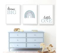 Póster infantil Pintura en lienzo de arco iris azul Dream Big Little One Quotes Wall Art Print Nursery Wall Pictures Baby Kids Room Decor/Sin marco