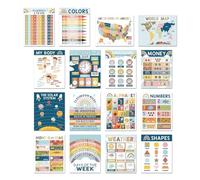 Póster inglés para Les , 16x aulas de aprendizaje Carteles ingleses, números de aprendizaje preescolar de letras de para la clase, salón