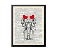 Poster Master Impresión de corazón sobre garra de langosta, póster de diccionario, arte acuático, diseño de pared de mar profundo, regalo para chef, amantes, decoración náutica para cocina, casa de