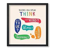 Poster Master Think Before You Speak Poster - Mindfulness Print - Educational Art - Quotes Art - Gift for Student & Teacher - Great Decor for Classroom or Kid's Room(Framed,12x18inch(30x45cm))