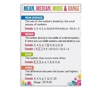 poster Math Poster - Mean Median Mode & Range, Educational Statistics Chart for Classroom Wall Decor & Homeschool(Framed,12x18inch(30x45cm))