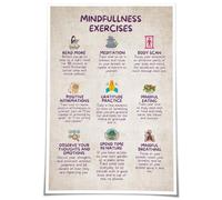 poster Mindfulness Exercises Chart Poster, Mental Health & Therapy Office Decor, Meditation & Calm Down Canvas Wall Art for Counseling, Bedroom(Unframed,12x18inch(30x45cm))