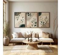 Póster minimalista bohemio de hojas de plantas y flores, pintura botánica floral moderna sobre lienzo, arte de pared para la decoración del hogar y la sala de estar (60x100cm/24x39in) x3 Sin marco