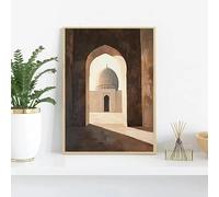 Póster minimalista de arco de mezquita musulmana con arquitectura islámica, impresión en lienzo beige, cuadro decorativo para el hogar (60x80cm/sin marco).