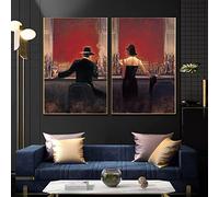 Póster Moderno Caballero Y Niña Lienzo Pintura Vino Restaurante Pared Arte Cartel E Impresiones Para Bar Cocina Decoración De Pared 24"X32" Sin Marco