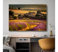 Póster moderno de paisaje provenzal con lavanda y campo de flores, lienzo, pintura para pared, decoración del hogar (80 x 120 cm/sin marco)