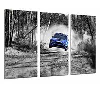 Poster Moderno Fotografico Coche Carreras Subaru Azul Paisaje Bosque, Blanco Negro, 97 x 62 cm, Ref. PST26981
