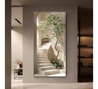 Póster moderno minimalista de naturaleza muerta con rama de olivo, láminas de arte mural en lienzo con árbol verde en escalera, para decoración del hogar (55x110cm/marco interno)