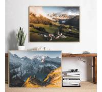 Póster moderno nórdico de paisaje natural alpino con atardecer en el lago, lienzo, arte de pared, decoración moderna para el hogar, 50 x 75 cm, 2 piezas sin marco