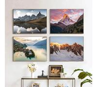 Póster moderno nórdico de paisaje natural alpino con atardecer en el lago, lienzo, arte de pared, imágenes para decoración del hogar, 30 x 45 cm, sin marco