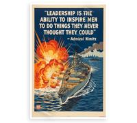 Póster motivacional del almirante Nimitz "El liderazgo es la capacidad de inspirar a los hombres" de 12 x 18 pulgadas, fabricado en Estados Unidos