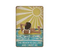 Póster motivacional para amantes de la playa, diseño de The Beach Is Calling And I Must Go Summer, arte para decoración del hogar, regalo para ella, letrero de metal retro para decoración del hogar