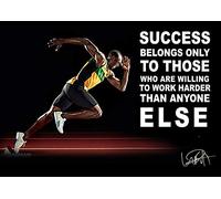 Póster motivador multicolor con autógrafo de Usain Bolt Sprinter para aquellos que trabajan más duro que otros, motivación, deporte, correr, juegos olímpicos, póster A4, 210 x 297 mm
