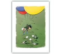 Póster mural de 49 x 69 cm GASTON LAGAFFE Franquín Globos Globo aerostático Vacas Póster para enmarcar Decoración del hogar, dormitorio, oficina, biblioteca regalo cumpleaños o retiro colega AF1607001