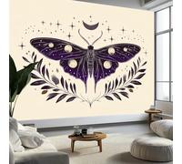 Póster mural mural 3D elegante Luna Estrellas Mariposa Papel pintado Personalizado para Salón y Dormitorio Crema Murales, Fresco Home Decor 500 x 280 cm (L x H)