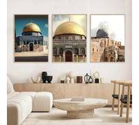 Póster musulmán de la Mezquita de Al Aqsa, Ciudad Santa Islámica, impresiones en lienzo, pintura, arte, decoración de pared para cafetería, bar o habitación (60 x 85 cm, 3 unidades)