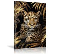 Póster negro con estampado de leopardo en pan de oro, temática africana, animales de la jungla, pintura impresa, arte para sala de estar, baño, dormitorio, hotel (40 x 60 cm/marco interior)
