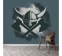 Póster panorámico de estilo retro con hacha de casco vikingo, 400 x 280 cm (ancho x alto) para pared decorativa en dormitorio, sala de estar, pasillo, mural de pared impermeable y extraíble