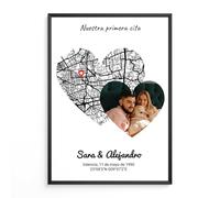 Poster personalizable Punto de encuentro para parejas - Regalo para parejas hombres mujeres - Cartel mapa de la ciudad donde empezó todo - Cumpleaños San Valentín Boda - Marco personalizable (corazón