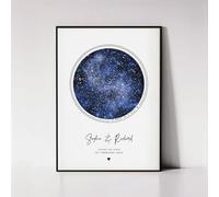 Póster personalizado de mapa de estrellas enmarcado, póster personalizado de cielo nocturno, aniversario de boda, lienzo celestial, arte digital imprimible de constelaciones (21 x 29,7 cm)