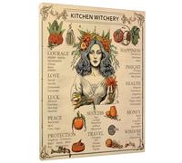 Póster rectangular de bruja para pared, cartel de metal, para cocina, vintage, divertido, calabaza, rosa, amarillo claro, naranja, lona, extraíble, decoración para colgar en la guardería, sala de