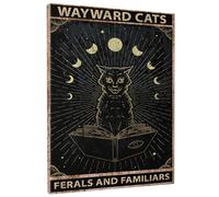Póster rectangular de bruja para pared, diseño de fase de la luna, diseño de gato con líneas de libro Ouija, color marrón, lienzo negro, decoración impermeable, para colgar en la universidad, sala de