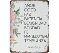 Póster retro con cita de versículo bíblico en español, impresión cristiana, arte de pared, letrero de estaño, letrero de metal, retro, vintage, póster de metal, decoración de pared, 8 x 12 pulgadas