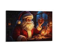Póster retro con temática navideña de Papá Noel sonriendo junto a la chimenea mientras lee su lista de deseos, para sala de estar y dormitorio, impresión decorativa de 50 x 75 cm