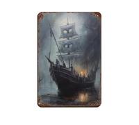 Póster retro de barco pirata, fantasma, velero, letrero de metal, arte elegante, retro, pintura de hierro, bar, cueva de personas, cafetería, garaje, póster decorativo de pared, 20 x 30 cm