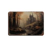 Póster retro de castillo embrujado espeluznante de Halloween, letrero de estaño, arte elegante, retro, pintura de hierro, bar, cueva de personas, cafetería, garaje, póster decorativo de pared, 20 x 30