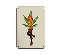 Póster retro de collage surrealista de Cannabis Girl 14, letrero de metal de estaño, arte elegante, pintura de hierro, bar, cueva de personas, cafetería, garaje, póster decorativo de pared, 8 x 12