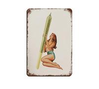 Póster retro de collage surrealista de Cannabis Girl 17, letrero de metal de estaño, arte elegante, pintura de hierro, bar, cueva de personas, cafetería, garaje, póster decorativo de pared, 20 x 30 cm