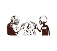 Póster retro de extraterrestre con fáser contra astronauta en traje espacial con pistola láser. Calcomanías de pared de vinilo 47.6x100.8cm Cultura del tatuaje Café