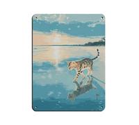 Póster retro de gato de Bengala, puesta de sol, playa, letrero de estaño de metal, arte elegante, retro, pintura de hierro, bar, cueva de personas, cafetería, garaje, póster decorativo de pared, 30 x