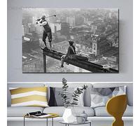 Póster retro de Golf en un rascacielos, pintura moderna en lienzo, tiempo de salida, golf, blanco y negro, imagen artística de pared de la ciudad de Nueva York, 90x160cm/35x63in sin marco