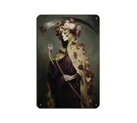 Póster retro de la muerte con corona de flores, letrero de metal de estaño, arte elegante, pintura de hierro, bar, cueva de personas, cafetería, garaje, póster decorativo de pared, 20 x 30 cm